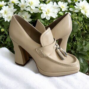SAM EDELMAN Beige Leather Tassle Loafers Heels  Size 8